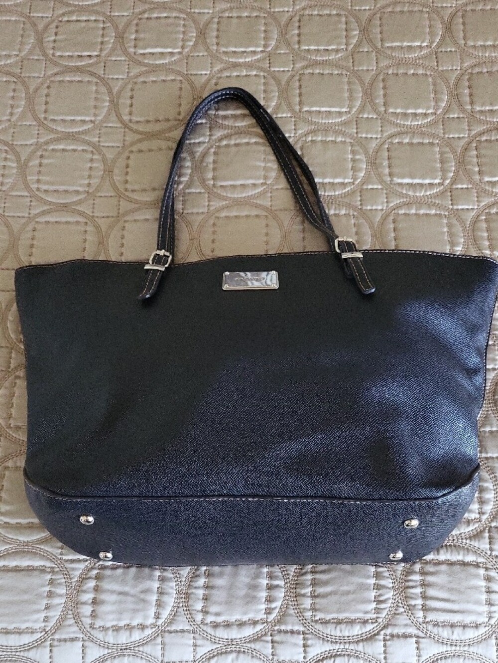 Nine West Black Saffiano Tote with Silver Plaque - Picture 3 of 7